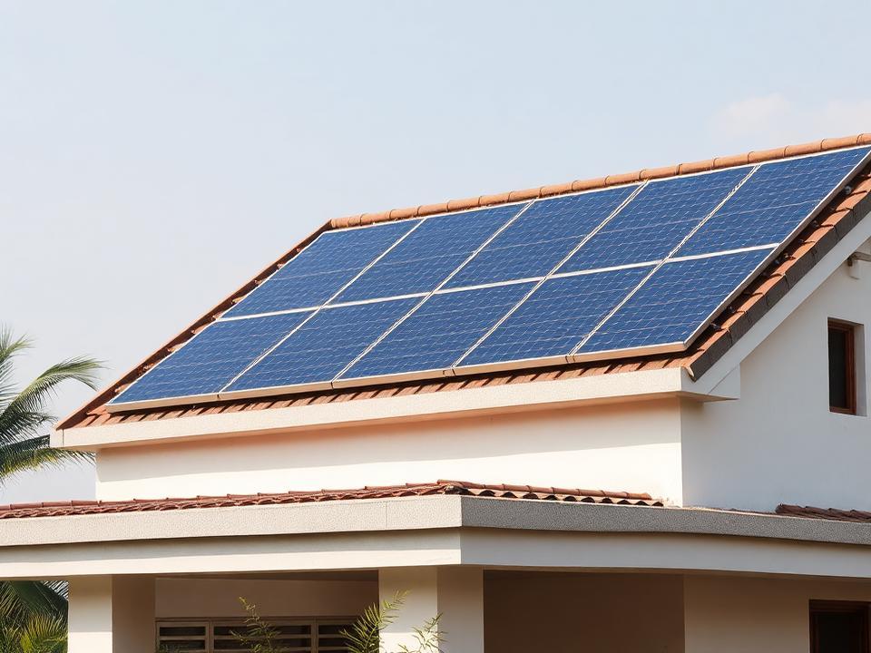 Solar panels installed on the sloped roof of an Indian home